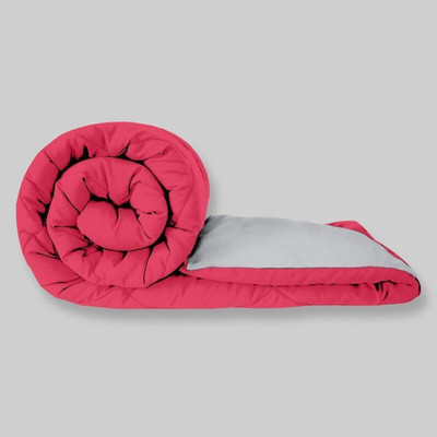 YUKU Solid King Quilt for  Heavy Winter(Poly Cotton, Pink & Grey)