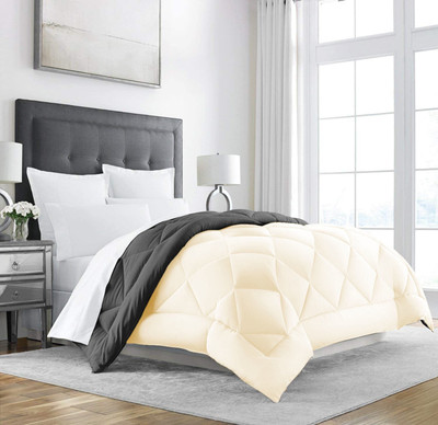 Jaipurlinen Solid Single Comforter for  Heavy Winter(Polyester, Grey : Ivory)