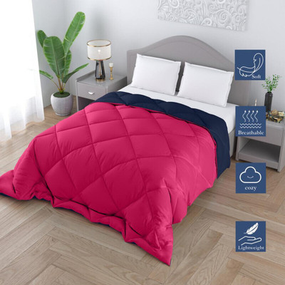 DORISTYLE Solid King Quilt for  Heavy Winter(Poly Cotton, Pink & Navy Blue)