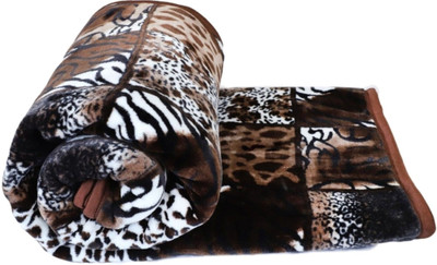 GKM Floral Double Mink Blanket for  Heavy Winter(Polyester, Brown, White)