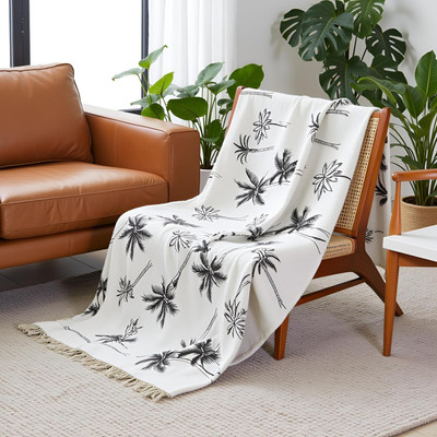 weavers hut Floral Single Throw for  AC Room(Cotton, NATURAL 1)