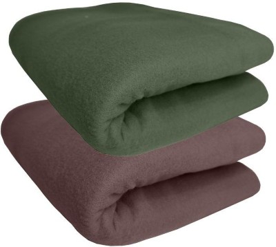 HOMIEE Solid Double Fleece Blanket for  AC Room(Polyester, Green, Brown)