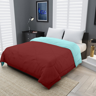 DORISTYLE Solid Single Quilt for  Heavy Winter(Poly Cotton, Wine & Sky Blue)
