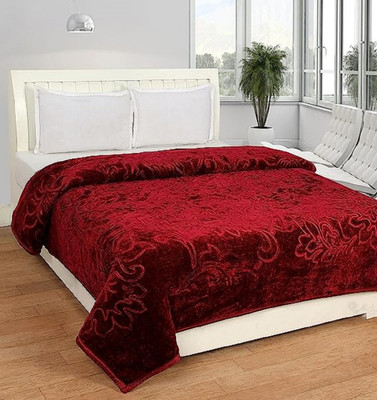 TUNDWAL'S Floral Double Mink Blanket for  Mild Winter(Microfiber, Maroon)