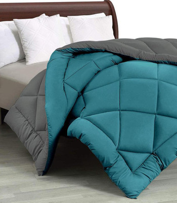Comfowell Solid Single Comforter for  Heavy Winter(Poly Cotton, Petrol Blue & Grey)