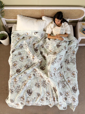 GKM Printed Double Comforter for  AC Room(Cotton, Grey, Blue)