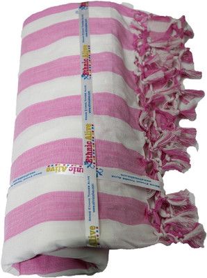 EthnicAlive Striped Single Top Sheet for  AC Room(Silk, White)