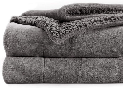 VAS COLLECTIONS Solid Single Sherpa Blanket for  Heavy Winter(Polyester, Blue & Grey)