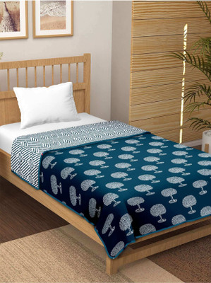 MFI Printed Single Dohar for  AC Room(Cotton, Dark Blue)