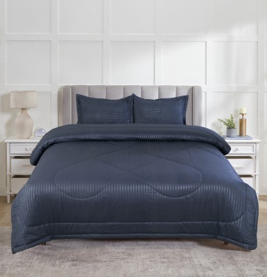 NIVASA LIVINGS Solid Queen Comforter for  Heavy Winter(Cotton, Black Stripe Blanket With Two Pillow Cover)