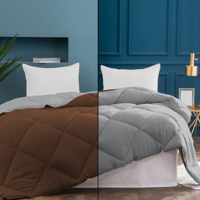 MeckHome Culture Solid Single Comforter for  Heavy Winter(Microfiber, Silver/Brown)