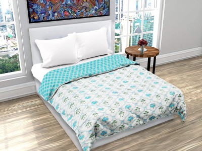 Rajasthan handicraft center Printed Double Dohar for  AC Room(Cotton, Sky Blue & White)
