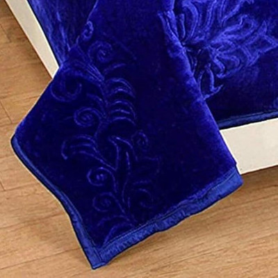 YUKU Floral Double Mink Blanket for  Mild Winter(Microfiber, Blue)