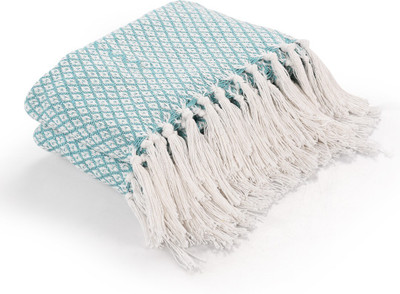 SASHAA WORLD Self Design Double Throw for  AC Room(Cotton, Ice Blue and White)