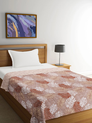 Fabinaliv Floral Single Comforter for  Mild Winter(Poly Cotton, Beige)