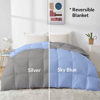 Razzai Solid Single Comforter for  Heavy Winter(Microfiber, Sky Blue, Silver)