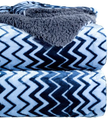 BSB HOME Solid Single Sherpa Blanket for  Heavy Winter(Polyester, Dark Blue & Grey)