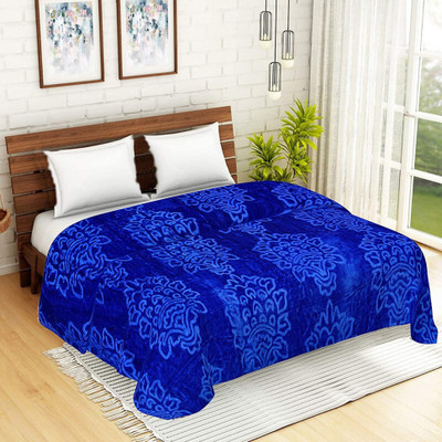 MFI Solid Double Mink Blanket for  AC Room(Microfiber, Blue)