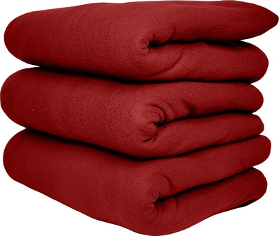 HOMIEE Solid Double Fleece Blanket for  AC Room(Polyester, 3 Red)
