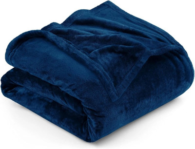 Cotton Bolls Textiles Solid Single Fleece Blanket for  Heavy Winter(Microfiber, NAVY)