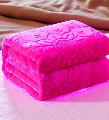 GKM Floral Double Mink Blanket for  Heavy Winter(Polyester, Pink)