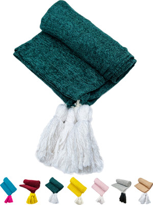 Fashion Throw Solid Crib AC Blanket for  AC Room(Polyester, Teal White)