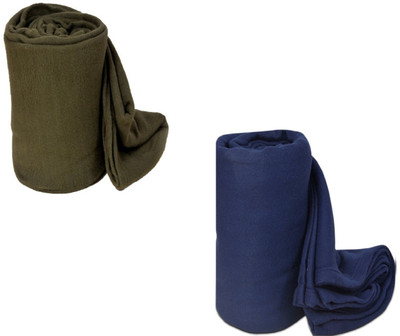 VORDVIGO Solid Single Fleece Blanket for  Mild Winter(Polyester, Green, Blue)