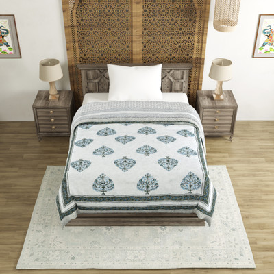 Blocks Of India Paisley Single Quilt for  Mild Winter(Cotton, Blue, Grey)