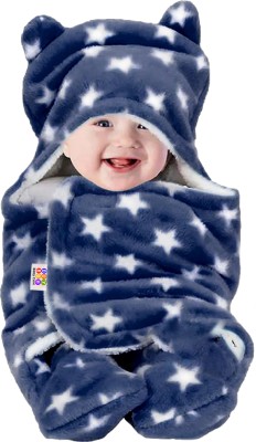 BeyBee Printed Single Hooded Baby Blanket for  Mild Winter(Woollen Blend, Dark Blue)