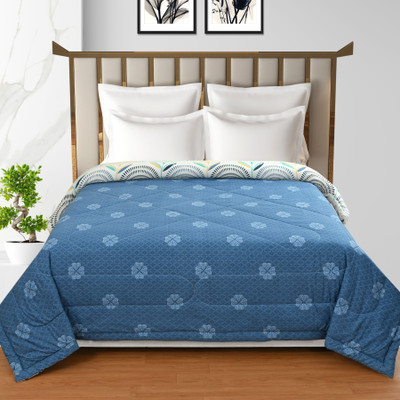 ohello Solid Double Comforter for  AC Room(Microfiber, Regal Blue & Smoky White)