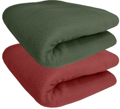 HOMIEE Solid Double Fleece Blanket for  Heavy Winter(Polyester, Green, Red)