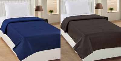 VORDVIGO Solid Single Fleece Blanket for  Mild Winter(Polyester, Blue, Brown)