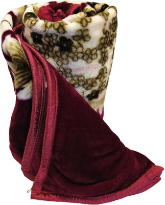 HOMIEE Floral Double Mink Blanket for  Mild Winter(Polyester, Maroon)