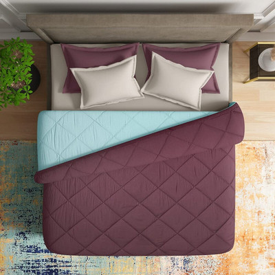 Comfowell Solid Single Quilt for  Heavy Winter(Poly Cotton, Wine & Sky Blue)