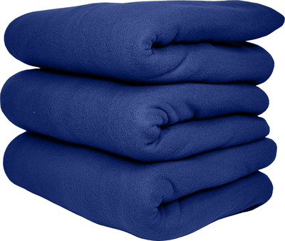 HOMIEE Solid Double Fleece Blanket for  AC Room(Polyester, 3 Blue)