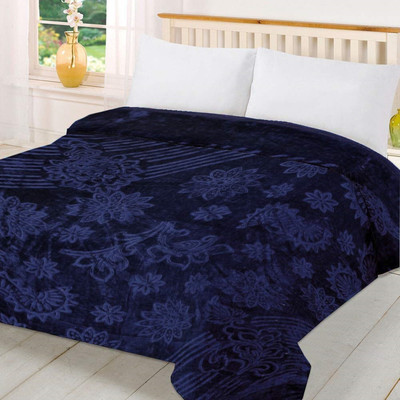 SIMAM Self Design Double Mink Blanket for  Mild Winter(Microfiber, Blue)
