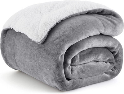 VAS COLLECTIONS Solid King Sherpa Blanket for  Heavy Winter(Polyester, Light Grey)