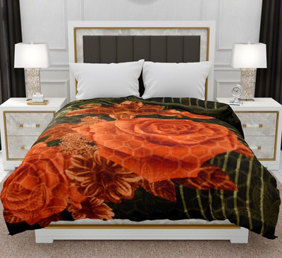 SPANGLE Self Design Double AC Blanket for  AC Room(Microfiber, Green,Orange)