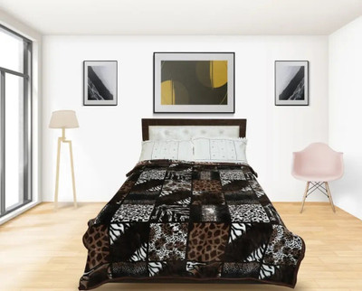 Mayk Printed Double Mink Blanket for  Mild Winter(Woollen Blend, Brown)