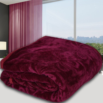 SPANGLE Self Design Double Mink Blanket for  Heavy Winter(Microfiber, Wine)