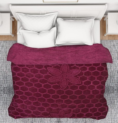 SIMAM Self Design Single Mink Blanket for  Mild Winter(Microfiber, Maroon-23)