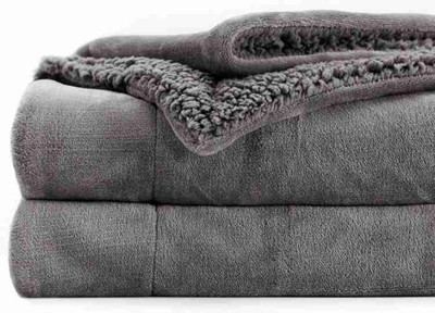 Relaxfeel Solid Double Sherpa Blanket for  Heavy Winter(Polyester, Dark Grey)