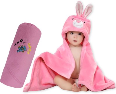 BABY ZONE Embroidered Crib Hooded Baby Blanket for  Heavy Winter(Microfiber, Pink)