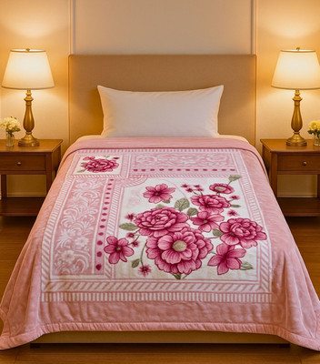 Signature Floral Single Mink Blanket for  Heavy Winter(Polyester, Blossom Pink)