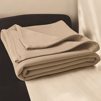 The Home Talk Solid Single Fleece Blanket for  AC Room(Polyester, Beige)