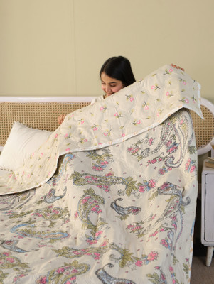 Home Stylish Floral Double AC Blanket for  AC Room(Microfiber, Beige)