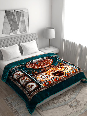 SPANGLE Printed Double Mink Blanket for  AC Room(Microfiber, Sea Green)