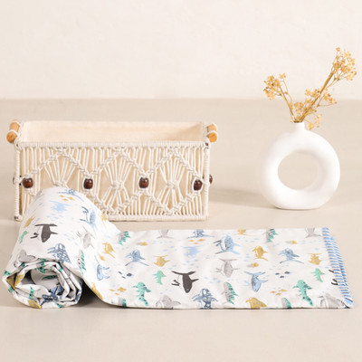 HOMEMONDE Cartoon Crib Dohar for  AC Room(Cotton, Baby Blue Hunter)