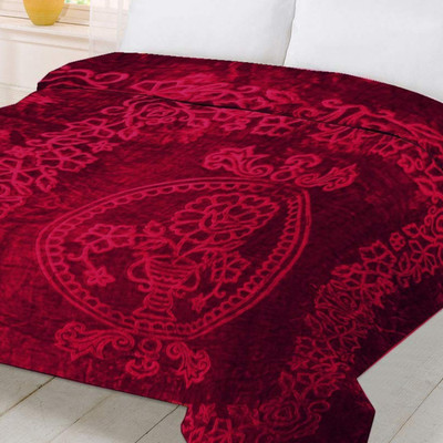 MFI Self Design Single Mink Blanket for  Heavy Winter(Woollen Blend, Red)