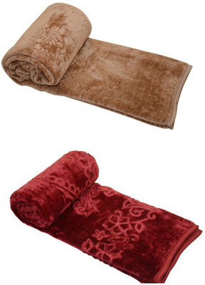 Oshano Floral Single Mink Blanket for  Heavy Winter(Microfiber, Maroon)